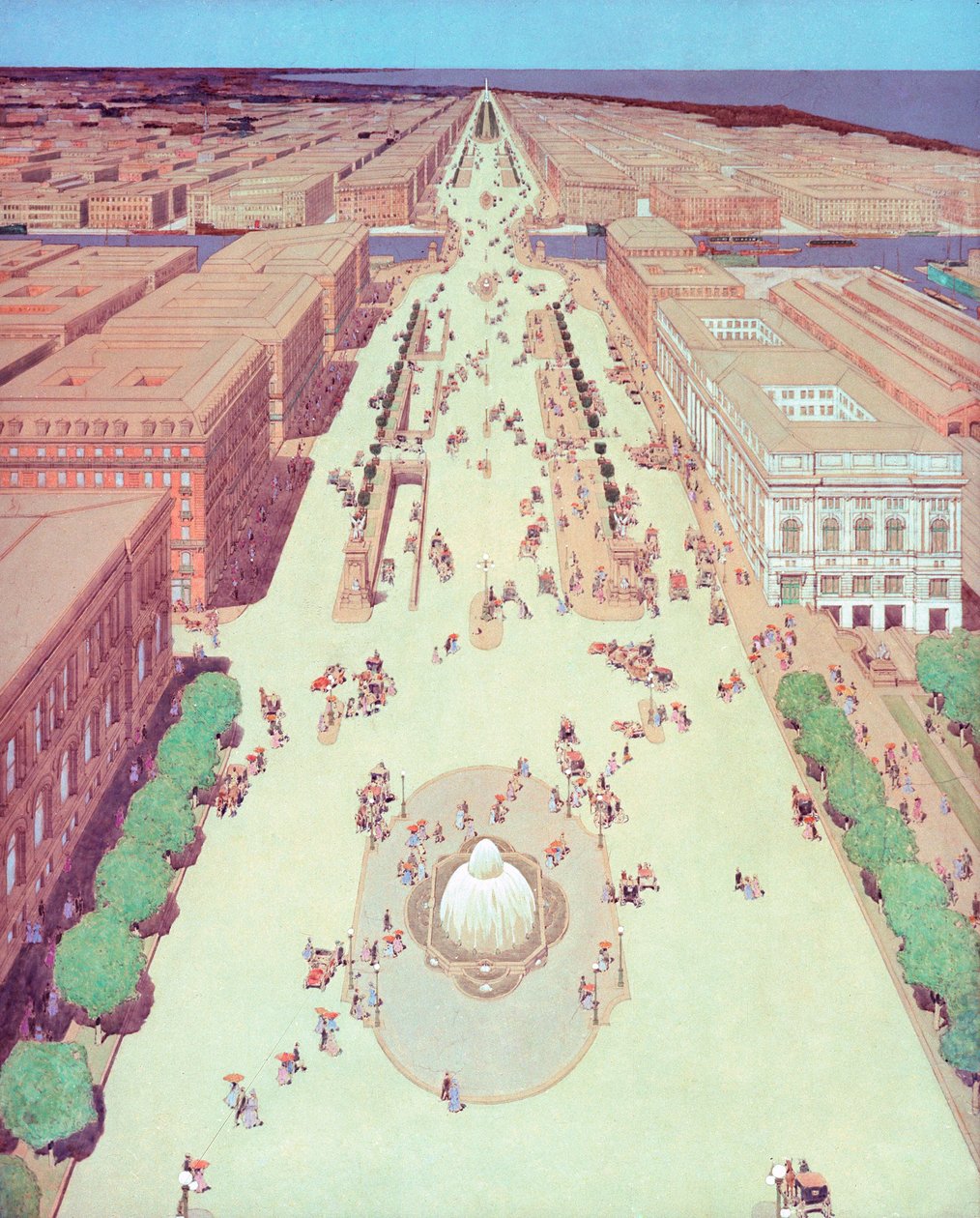 Proposta di boulevard per collegare i lati nord e sud del fiume Chicago da Jules Guerin