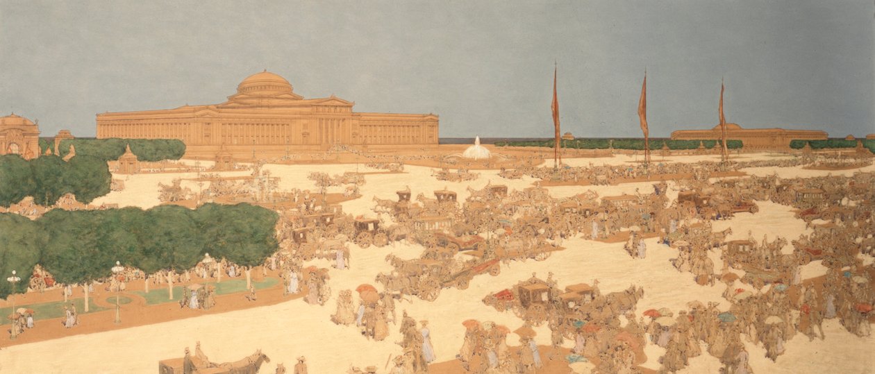Piazza proposta su Michigan Avenue, a ovest del Field Museum of Natural History in Grant Park, vista dall