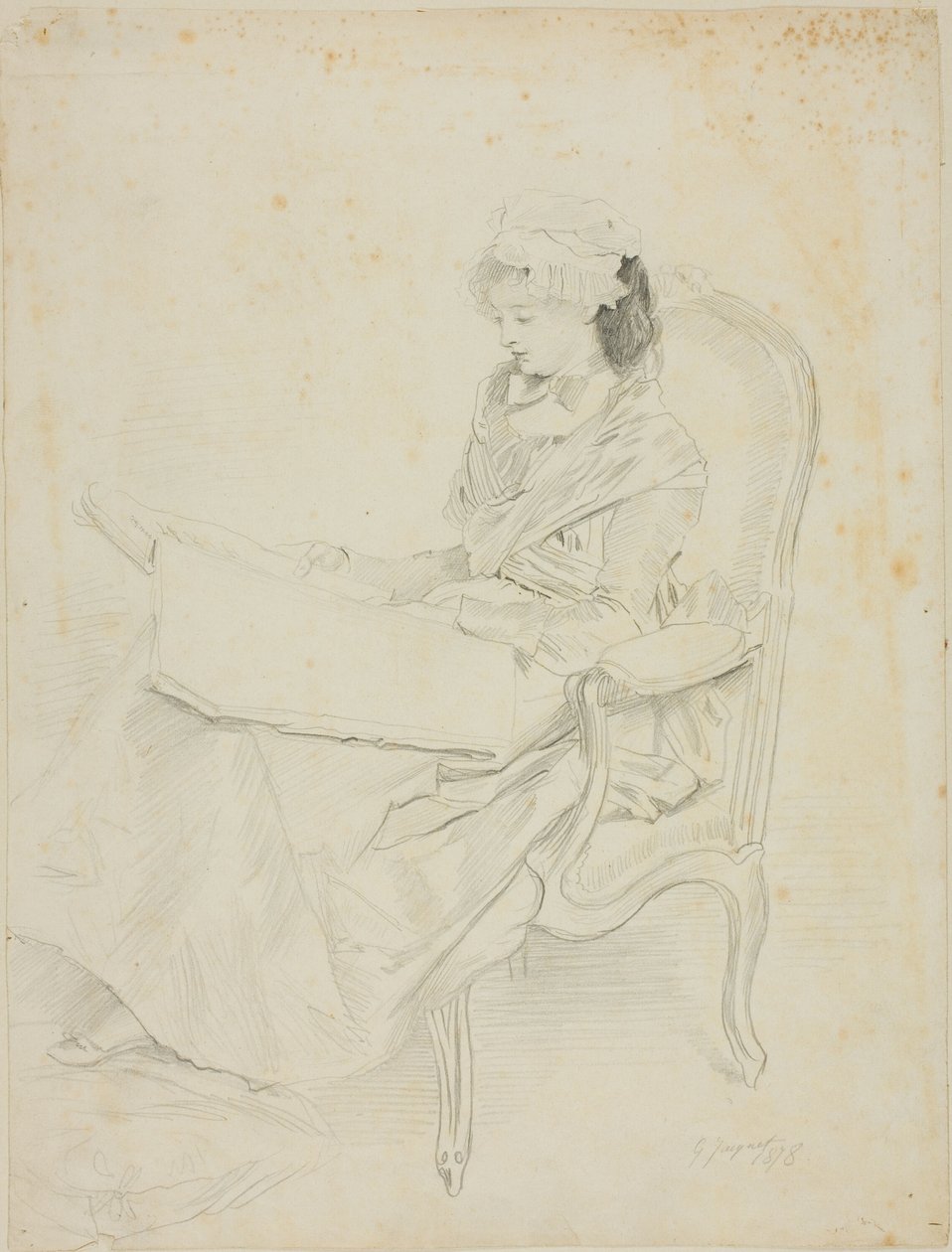Giovane donna seduta che legge da Jules Jacquet
