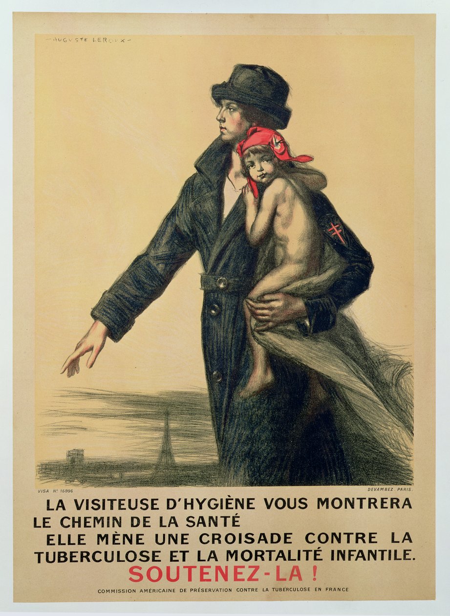 Poster di informazione al pubblico per la sensibilizzazione alla tubercolosi da Jules Marie Auguste Leroux
