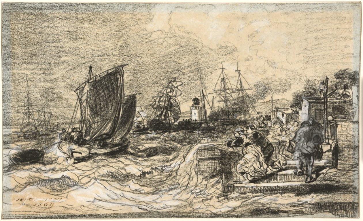 Porto bretone con una tempesta in arrivo da Jules Noël