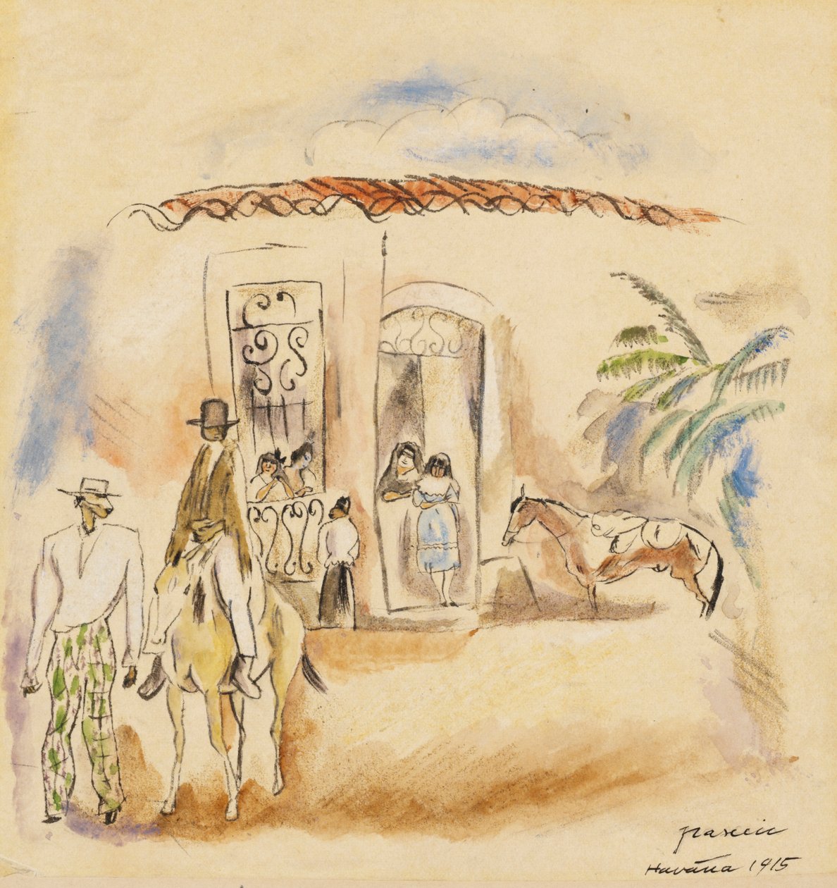 Gruppo di figure, uomo con pantaloni a quadri verdi da Jules Pascin