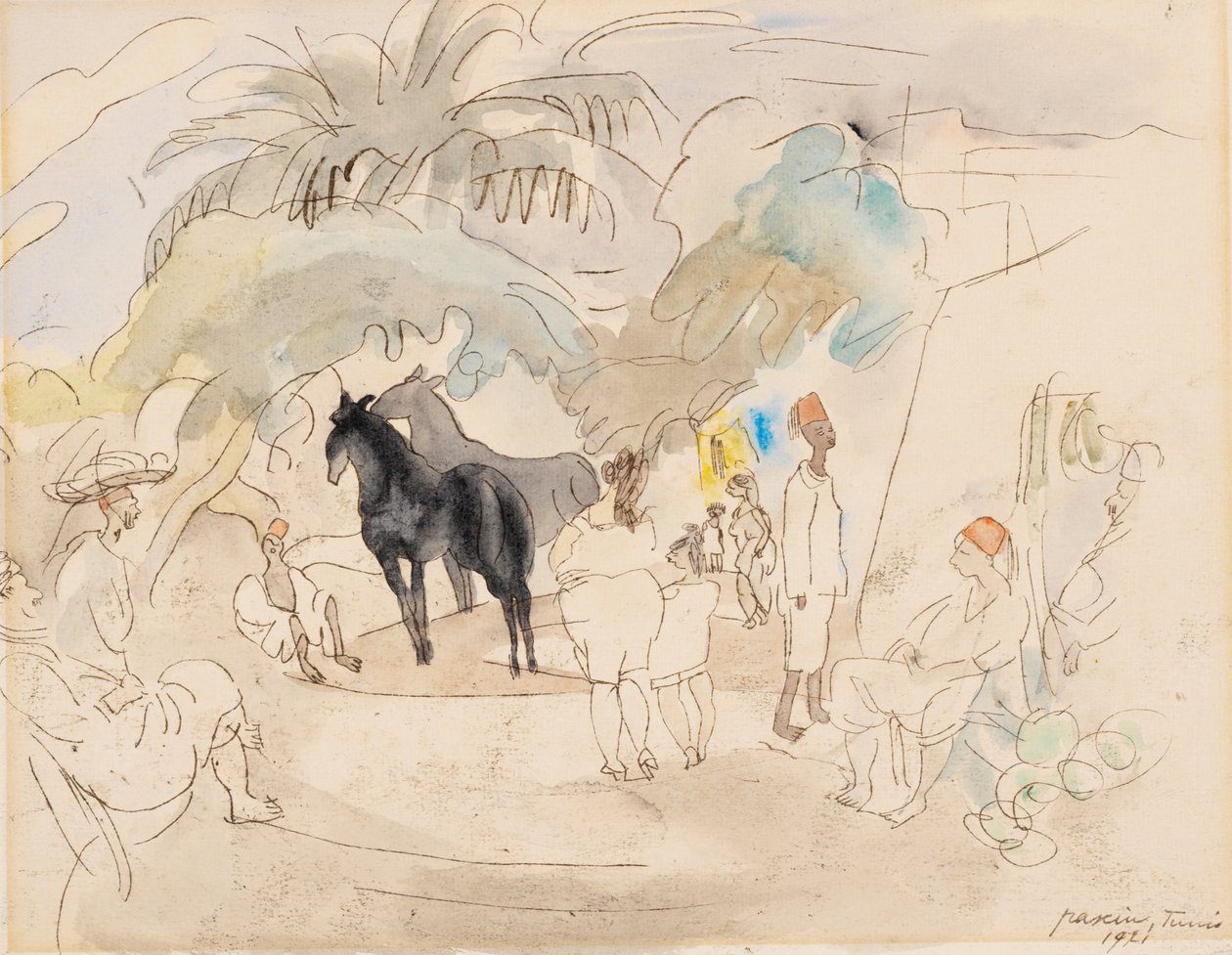 Figure e due cavalli nel paesaggio da Jules Pascin