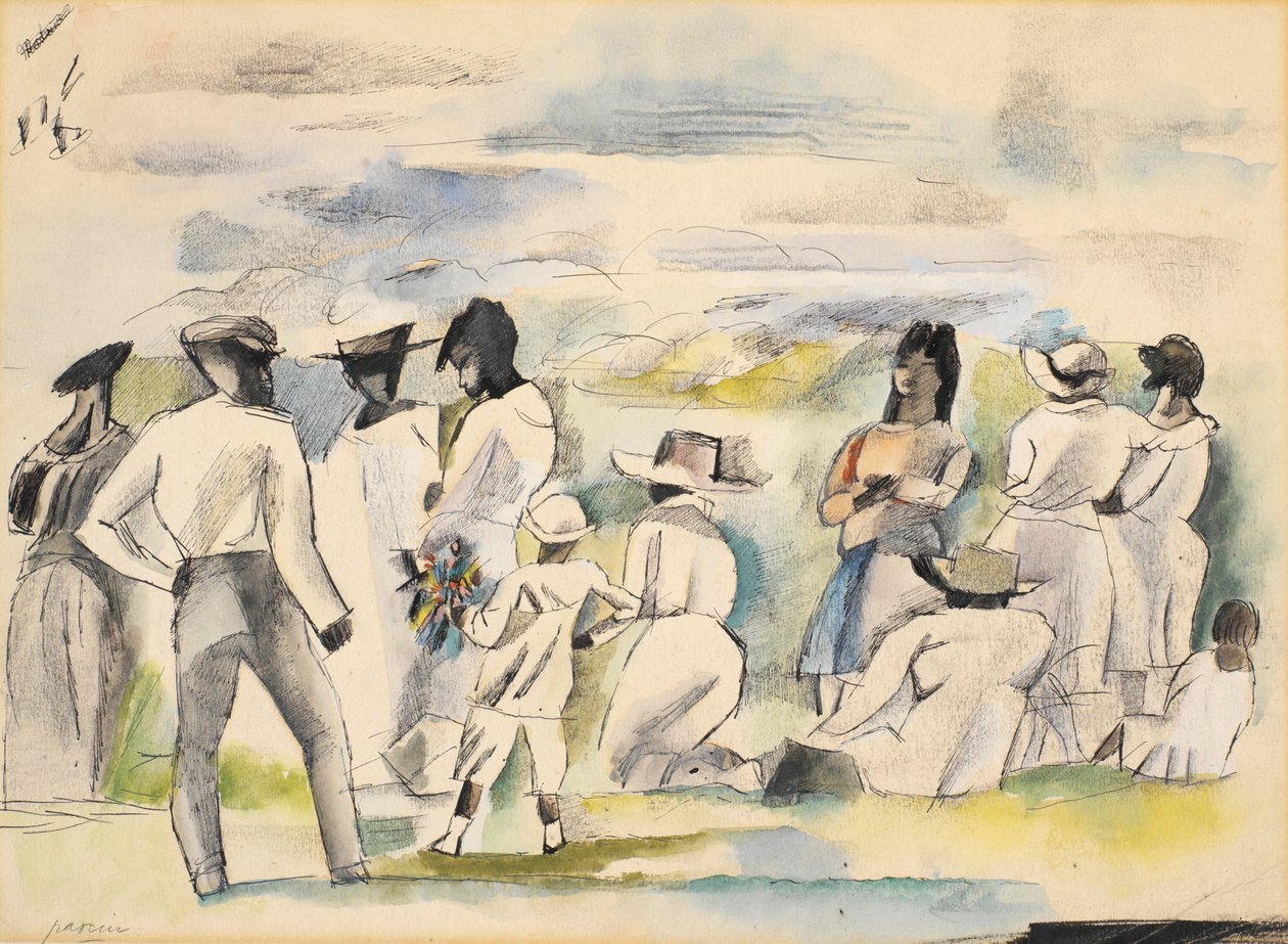 Gruppo di figure con ragazzo che tiene fiori da Jules Pascin