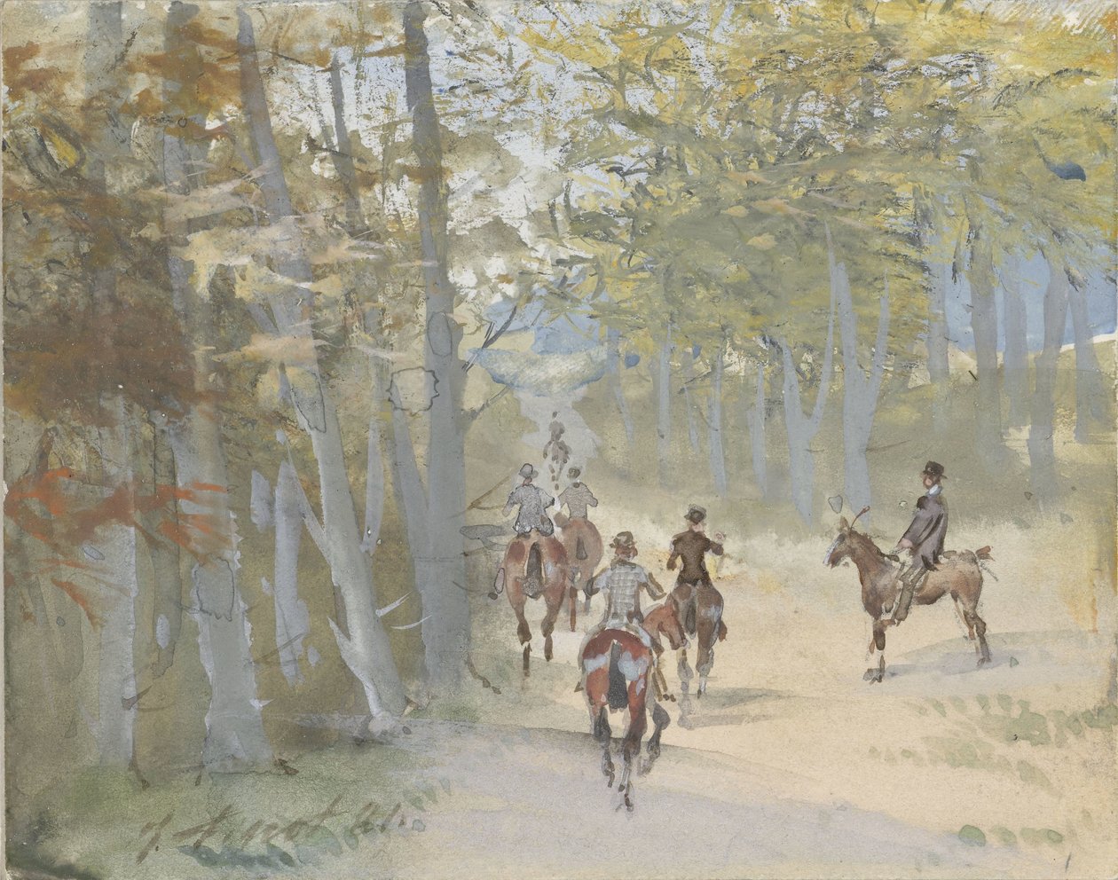 Paesaggio boschivo con cavalieri da Jules baron Finot