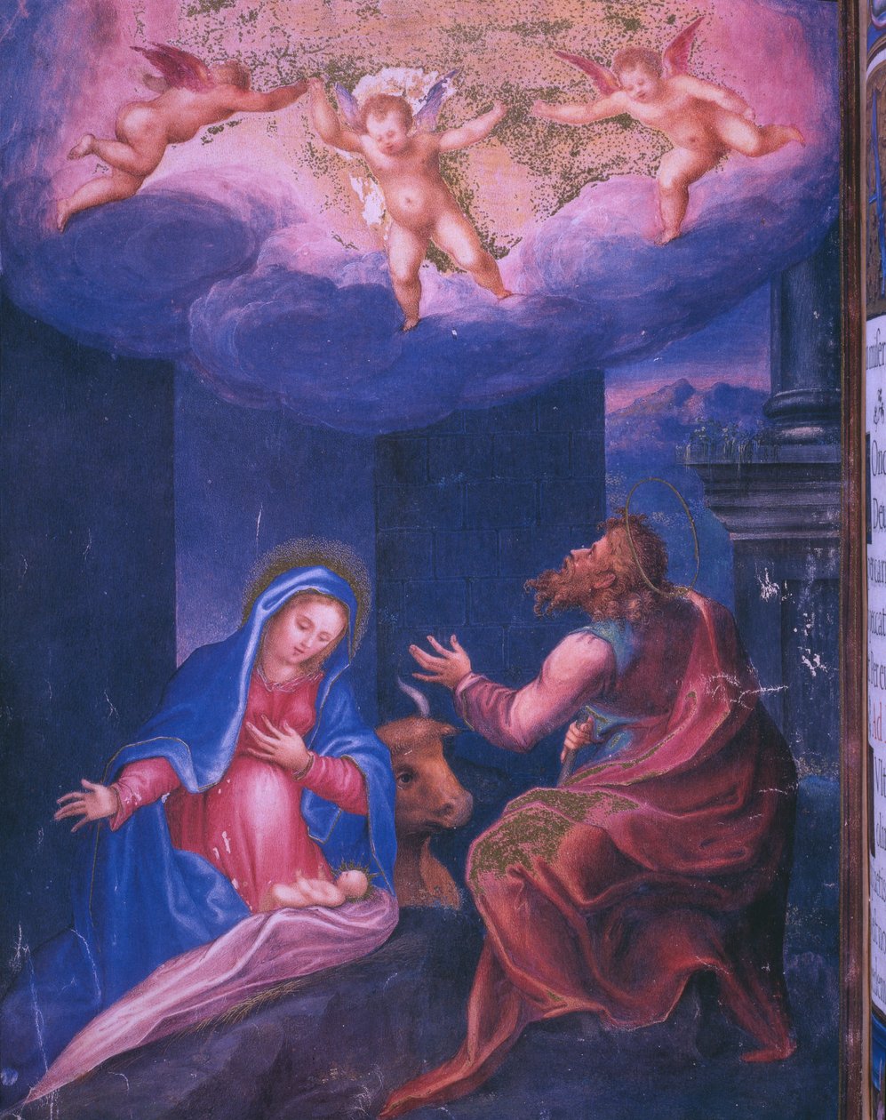 Natività, da un facsimile del Breviario di Re Filippo II di Spagna, 1569 (pergamena) da Julian and Leon, Andres de Fuente del Saz
