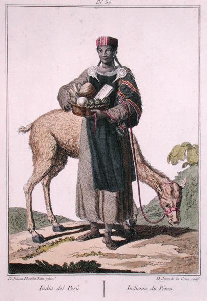 Indiano peruviano, inciso da Juan de la Cruz (incisione colorata) da Julian Davila