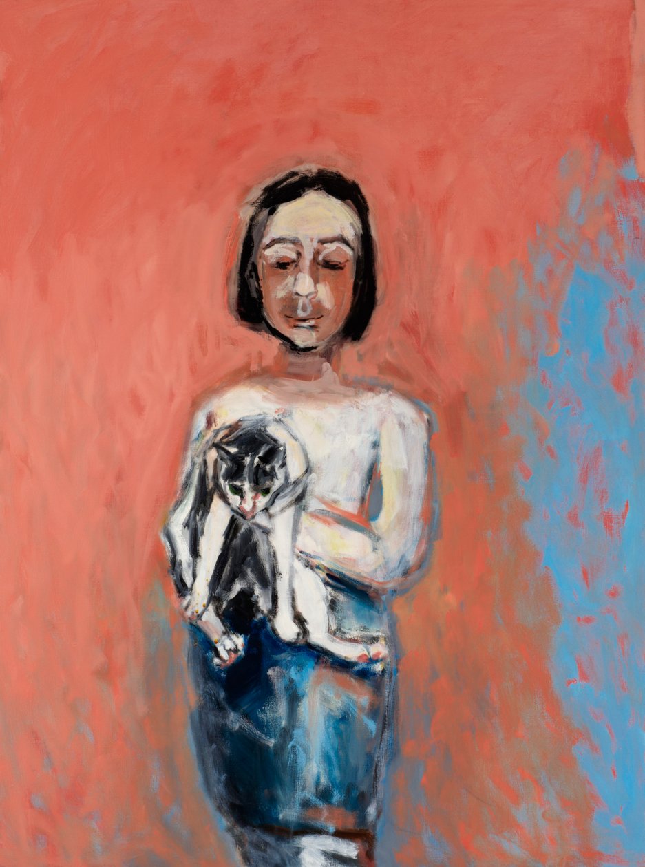 Ragazza con gatto, 2000 (olio su tela) da Julie Held