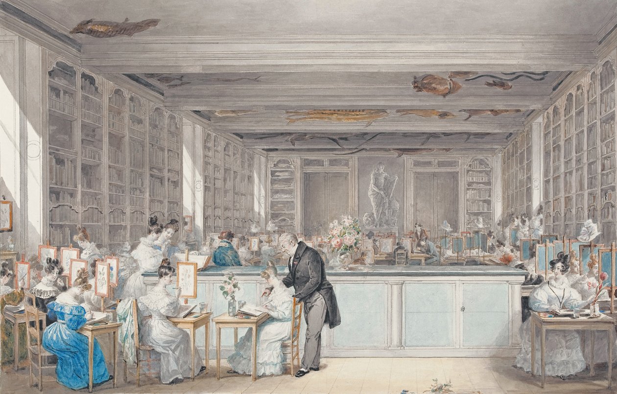 La scuola di disegno botanico di Pierre-Joseph Redouté nella Salle Buffon nel Jardin des Plantes, 1830 da Julie Ribault
