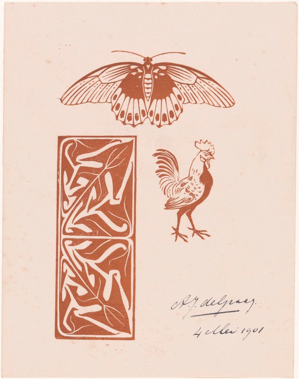 Farfalla, gallo e fogliame da Julie de Graag (signed by artist)