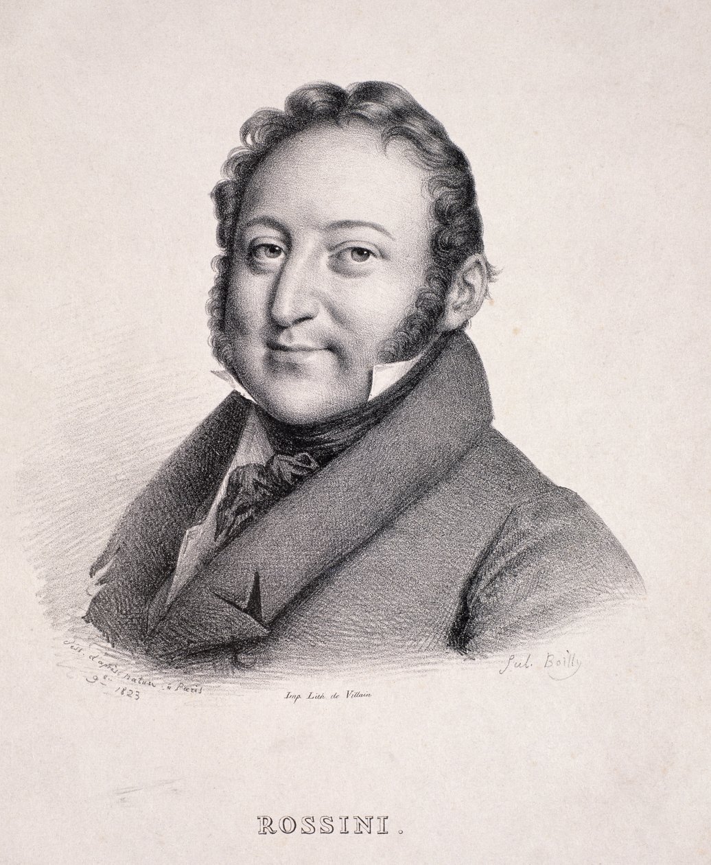 Ritratto di Gioacchino Rossini (1792-1868) inciso da Villain, 1823 da Julien Leopold Boilly