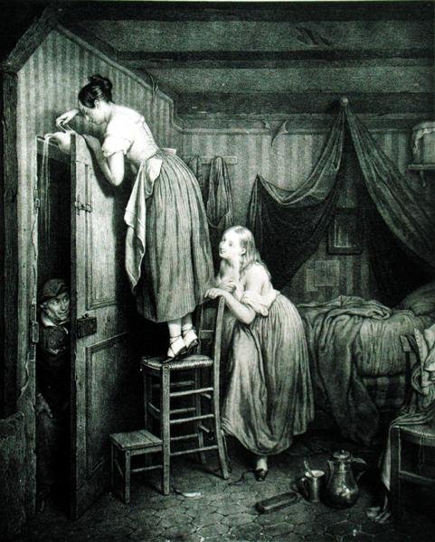 Il ficcanaso punito, inciso da Alphonse Leon Noel da Julien (after) Vallou de Villeneuve