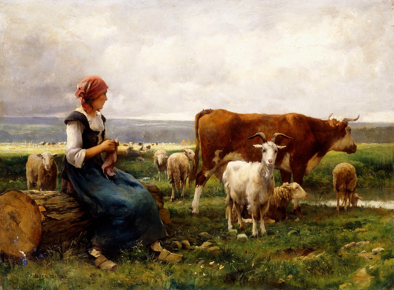 Pastorella con mucche e capre da Julien Dupre