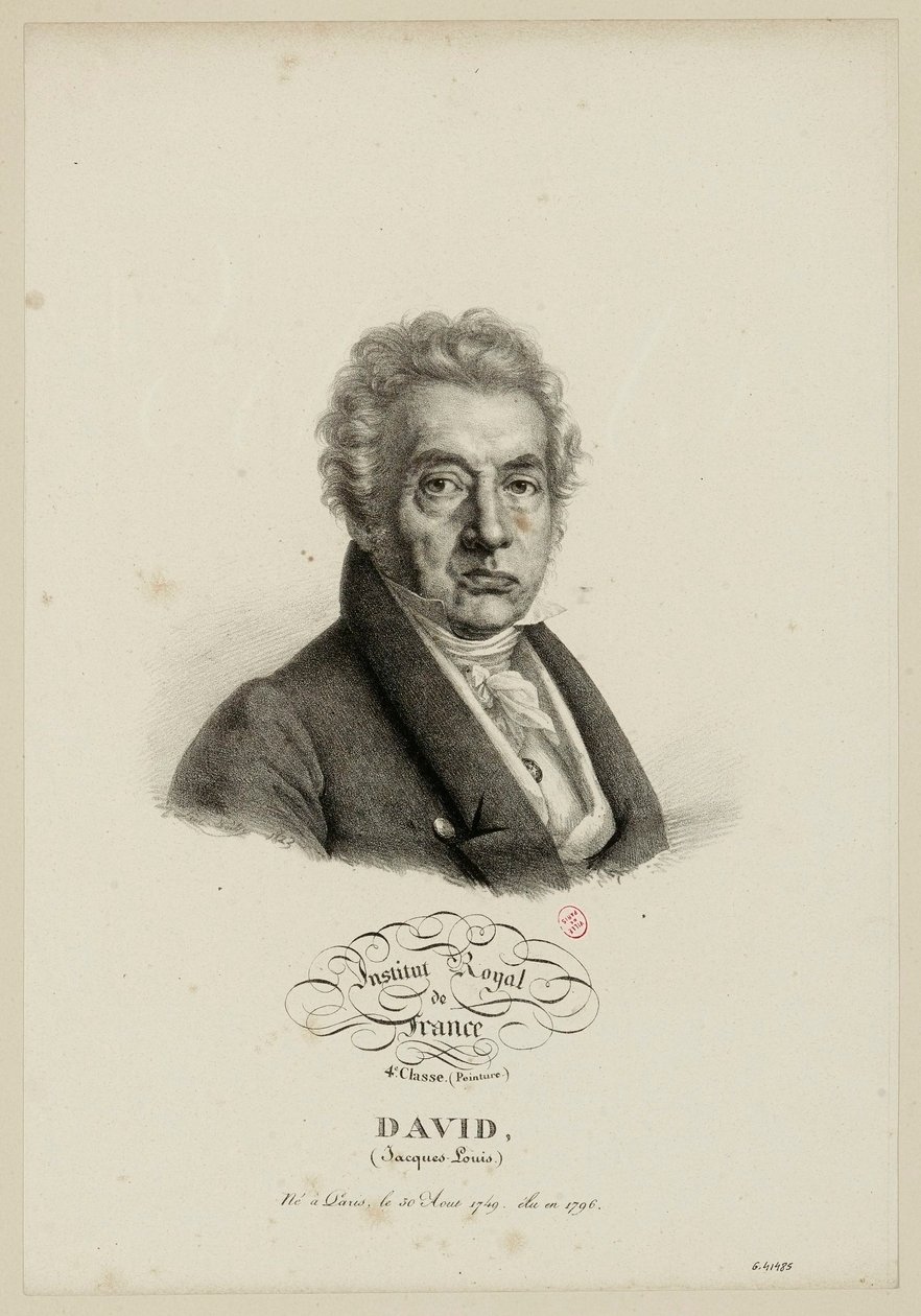 Istituto reale di Francia, 4ª classe. (Pittura.) David, (Jacques-Louis.) Nato a Parigi il 30 agosto 1749, eletto nel 1796. da Julien Leopold Boilly