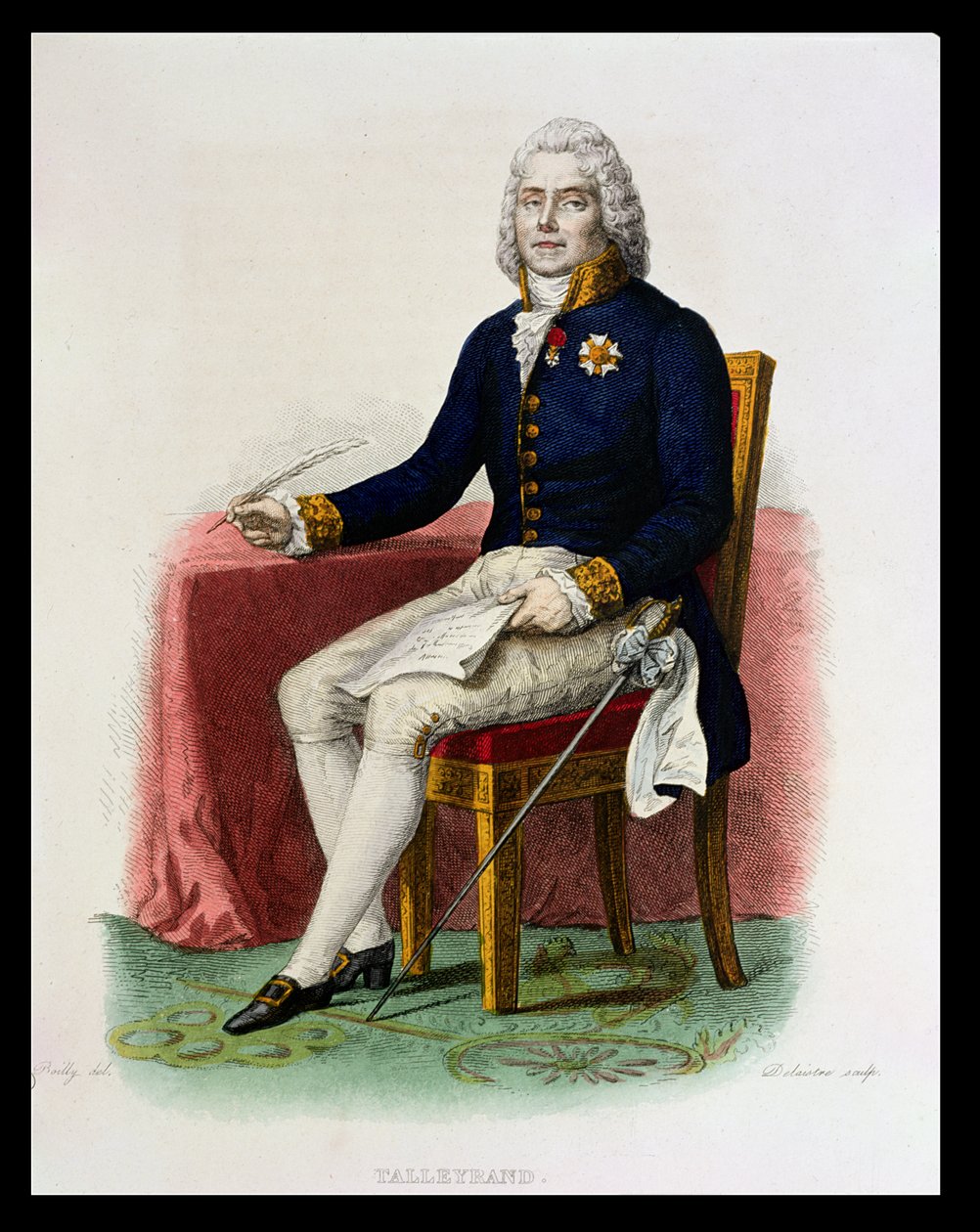 Ritratto di Charles Maurice de Talleyrand-Perigord (1754-1838) alla sua scrivania, illustrazione da 