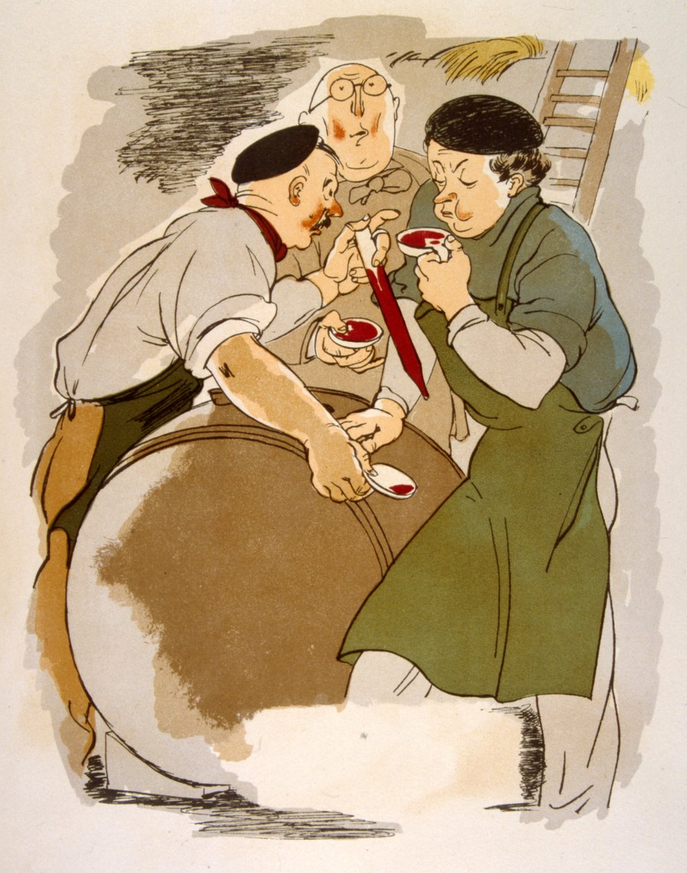 Illustrazione umoristica sul vino 1946. Illustrazione di Julien Pavil da Julien Pavil