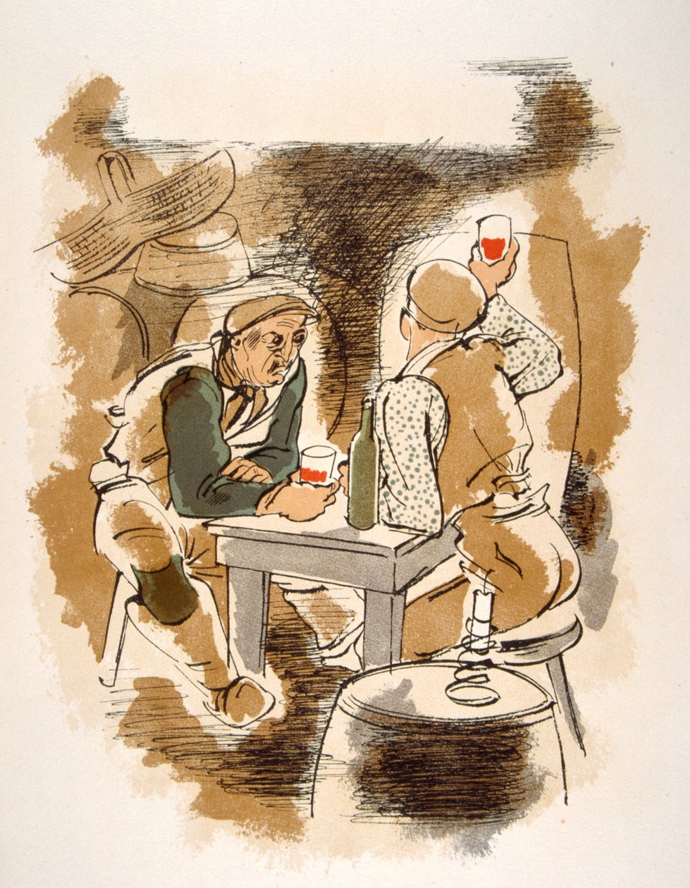 Illustrazione umoristica sul vino 1946. Illustrazione di Julien Pavil da Julien Pavil