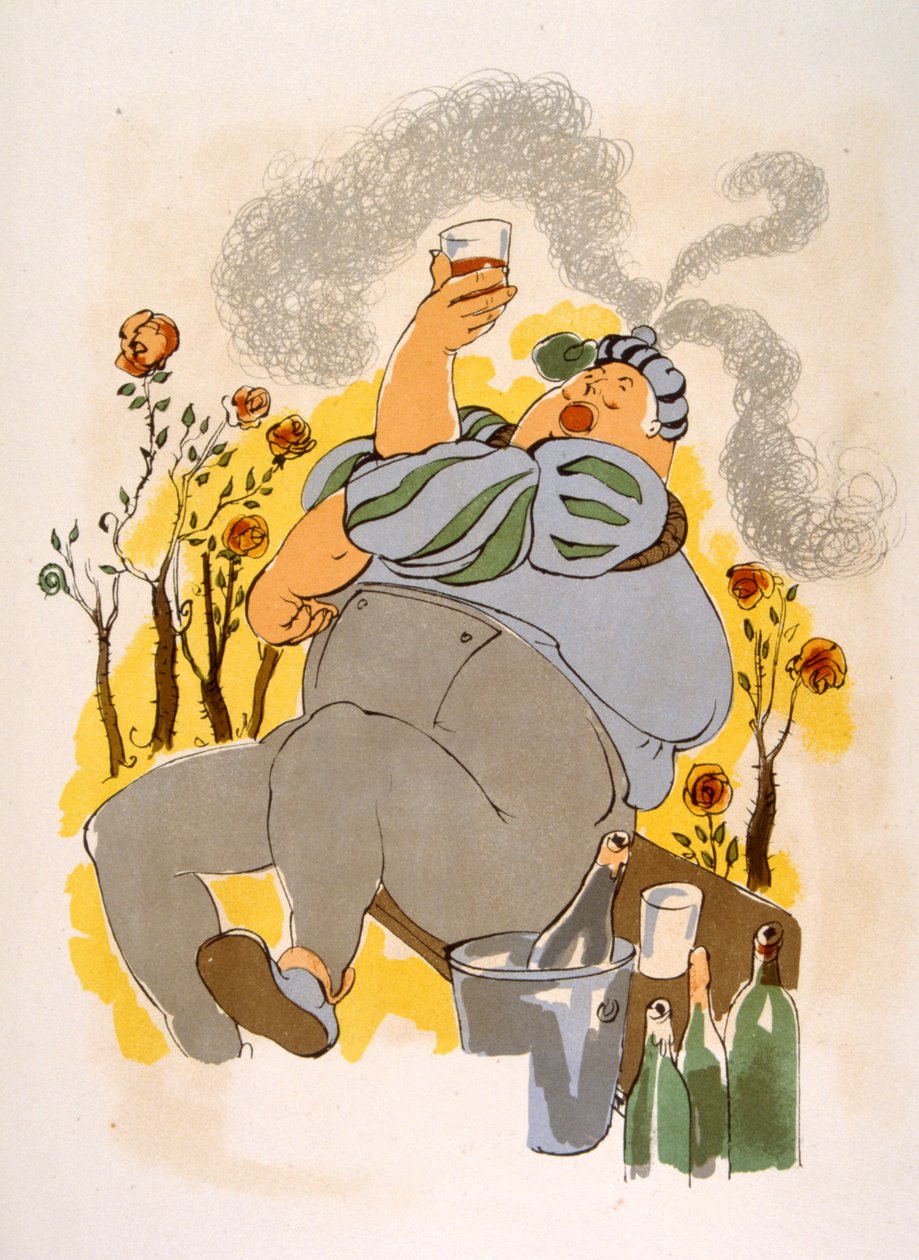 Illustrazione umoristica del vino 1946 da Julien Pavil
