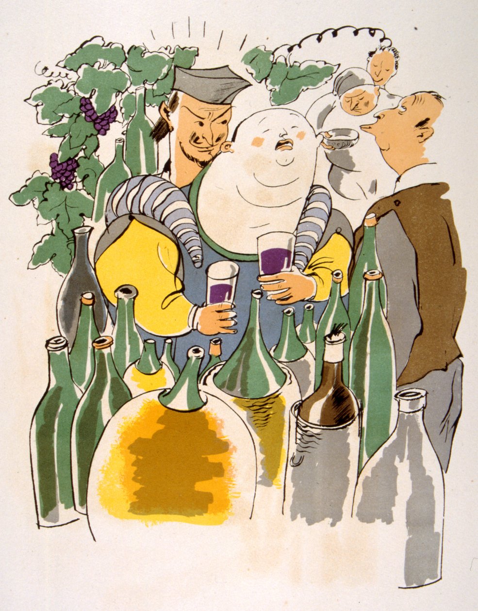 Illustrazione umoristica del vino 1946. Illustrazione di Julien Pavil da Julien Pavil