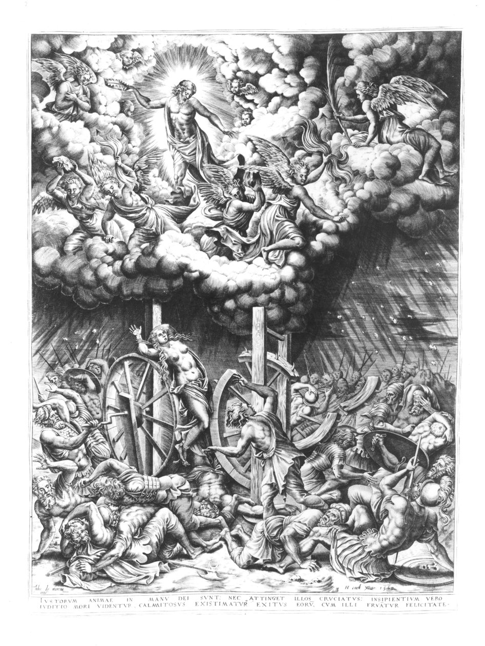 Paradiso e Inferno, incisione di Hieronymus Cock (1510-70 circa) 1565 (incisione) da Julio de Mantua