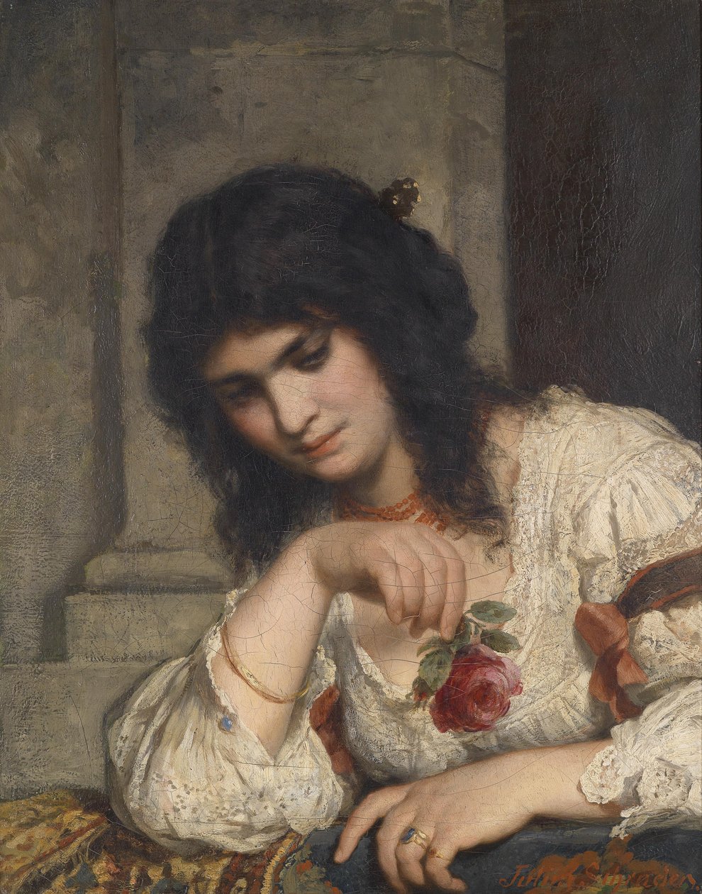 Dama alla balaustra con rosa da Julius Schrader