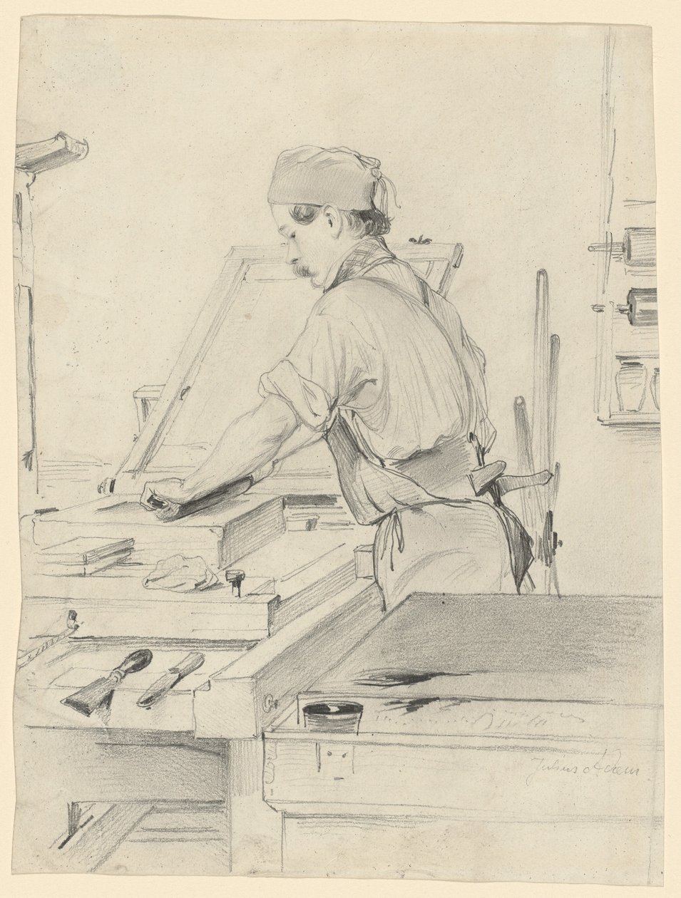 Autoritratto al lavoro su una pressa litografica da Julius Adam the Elder