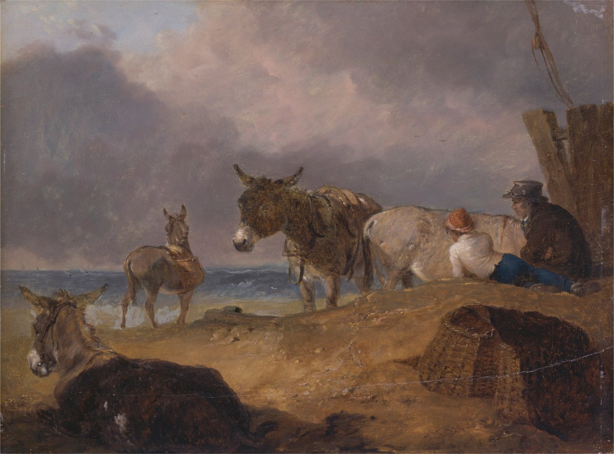 Asini e figure su una spiaggia da Julius Caesar Ibbetson