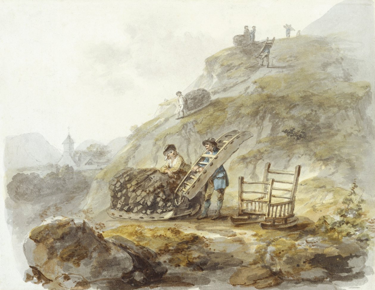 Metodo di ottenimento della torba dalle colline vicino a Mallwyd, c.1792 da Julius Caesar Ibbetson