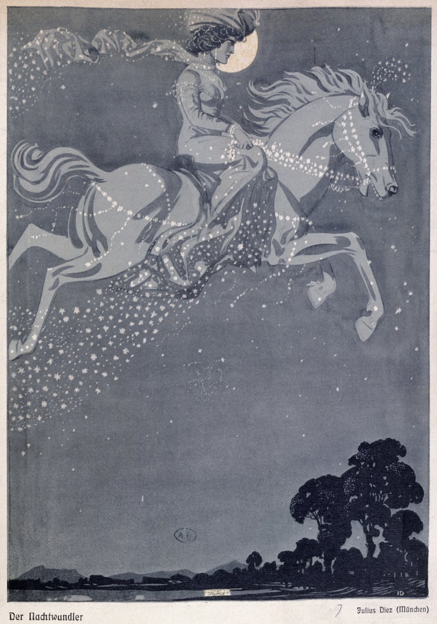 Il vagabondo notturno (litografia a colori) da Julius Diez