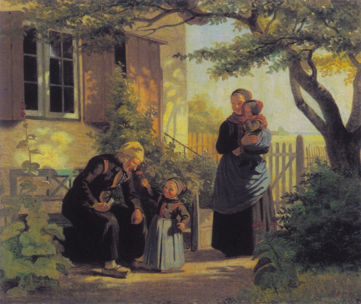 Una bambina lasciò che un vecchio annusasse un fiore. da Julius Exner