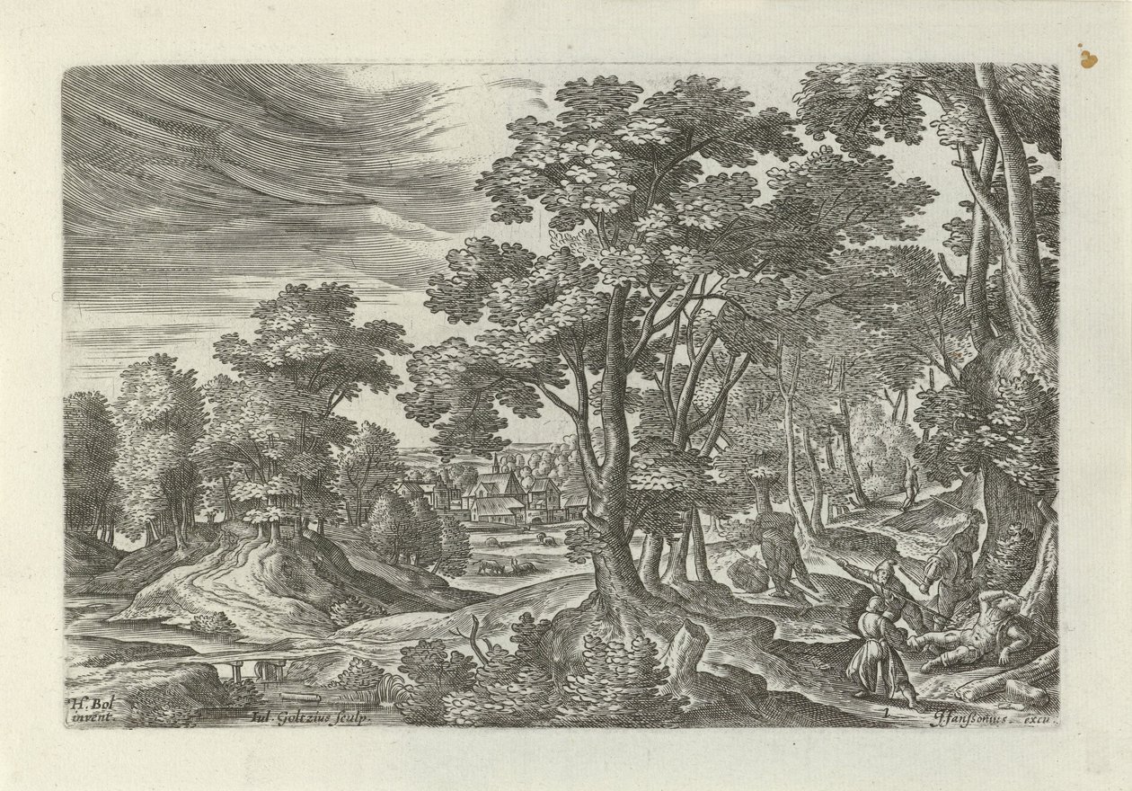 Paesaggio con assalto al viaggiatore da Julius Goltzius