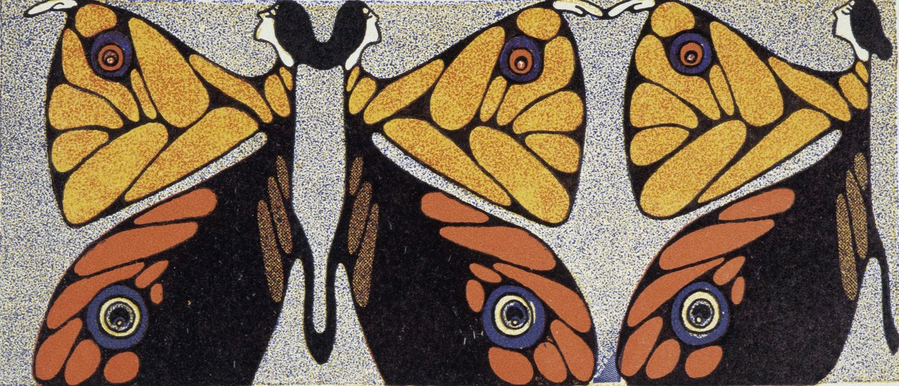 Donna farfalla (illusione ottica) - disegno stilizzato di Klinger, in "La donna nella decorazione moderna", v.1920 da Julius Klinger