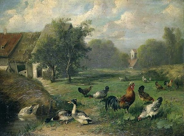 Anatre e pollame presso uno stagno da Julius Scheuerrer