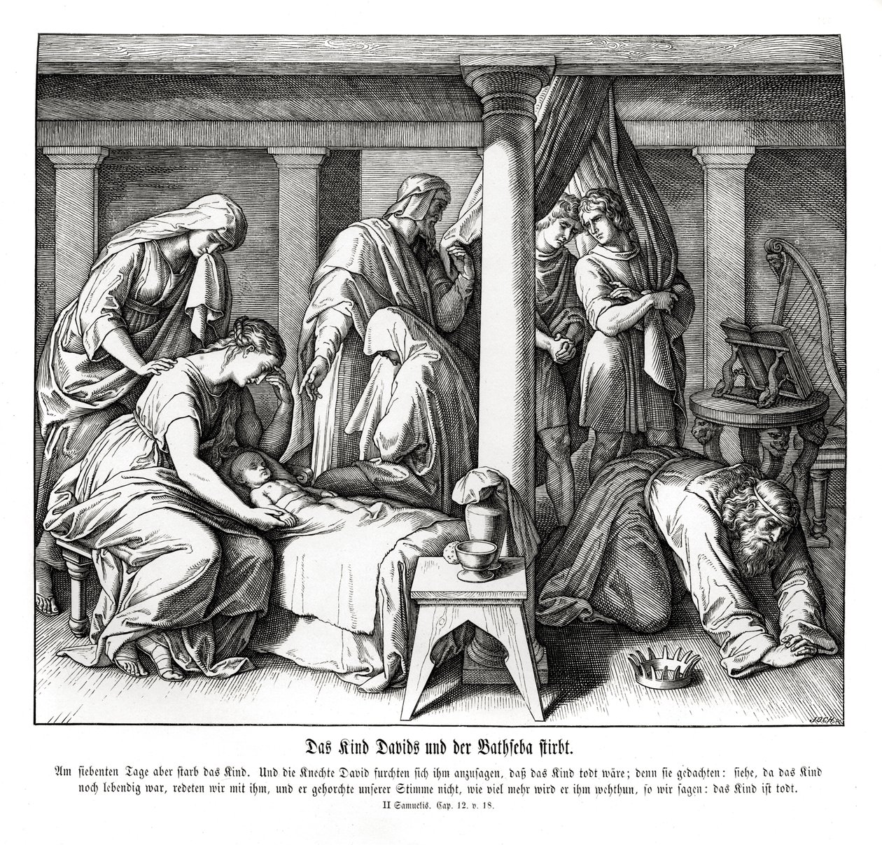 La morte del figlio di Davide e Betsabea, 2 Samuele da Julius Schnorr von Carolsfeld