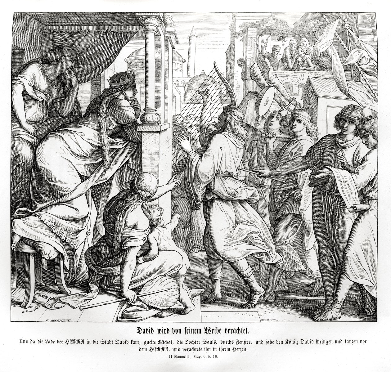Davide è disprezzato da Mical, 2 Samuele da Julius Schnorr von Carolsfeld