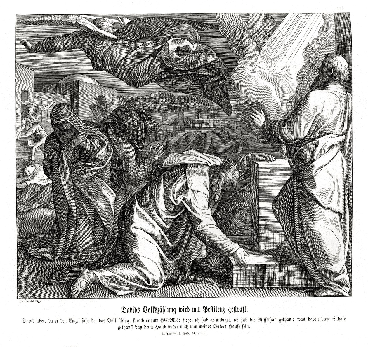 Davide è punito per aver contato il popolo, 2 Samuele da Julius Schnorr von Carolsfeld