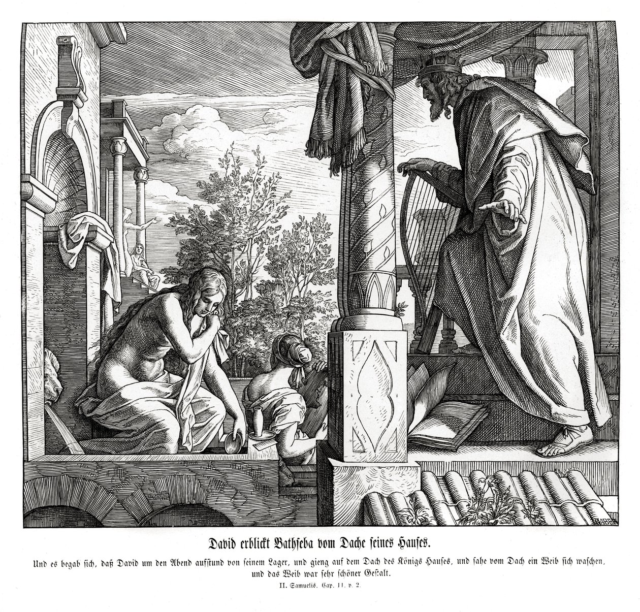 Davide vede Betsabea sul tetto, 2 Samuele da Julius Schnorr von Carolsfeld