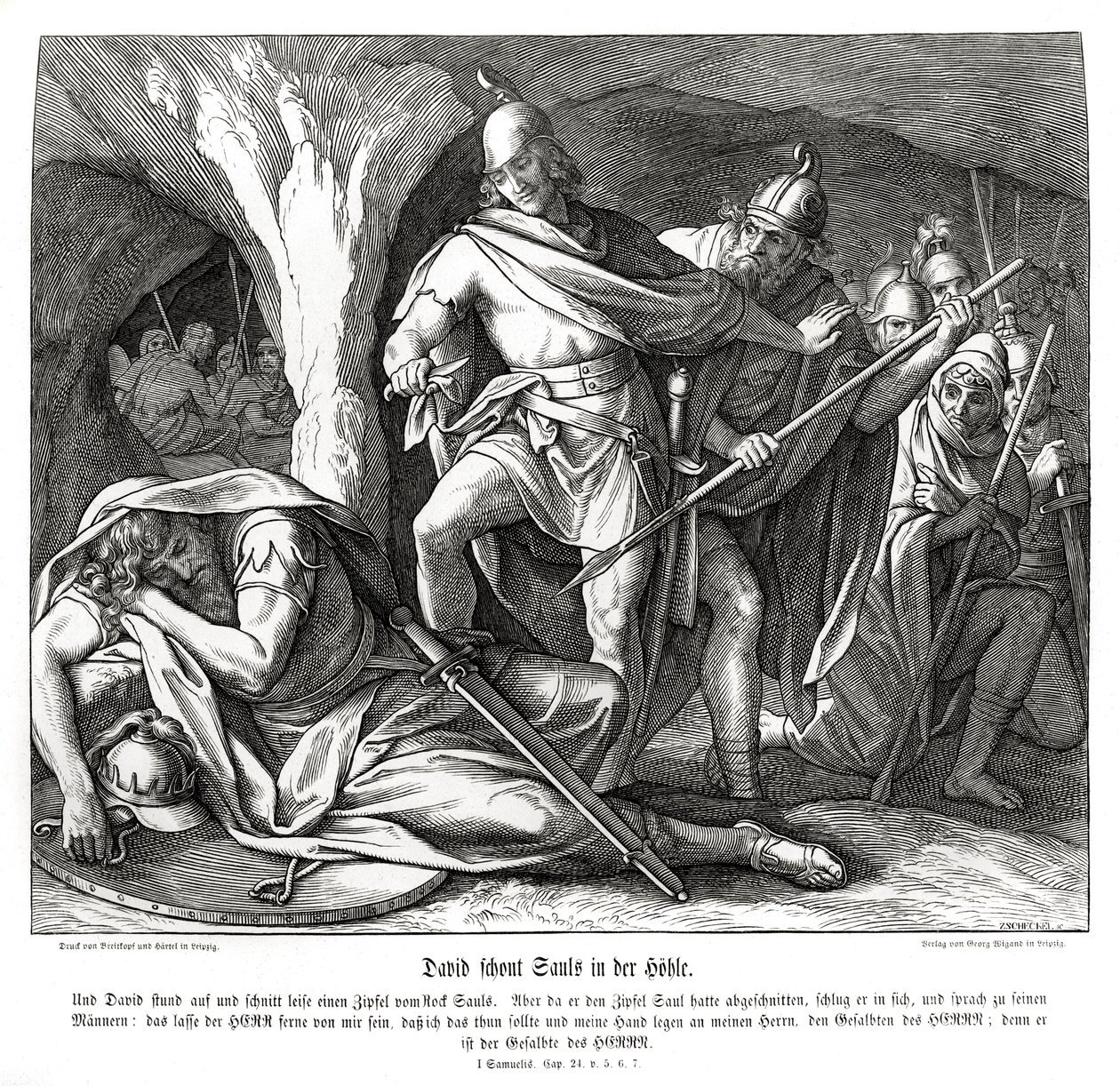 Davide risparmia la vita di Saul da Julius Schnorr von Carolsfeld