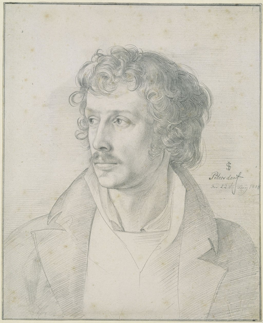 Friedrich Olivier all’età di 25 anni, ritratto a mezzo busto, con lo sguardo rivolto a sinistra da Julius Schnorr von Carolsfeld
