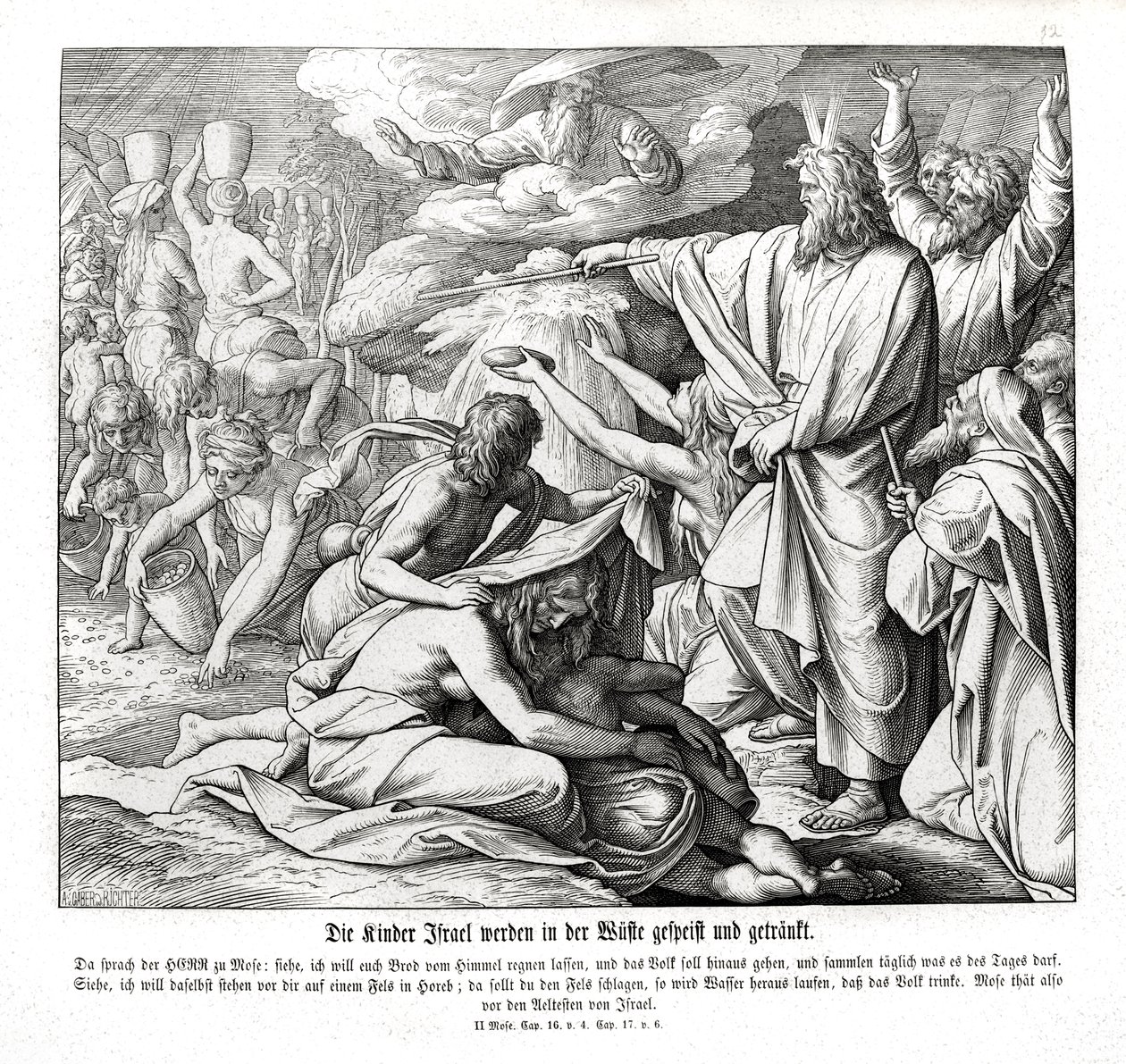 Gli israeliti ricevono cibo nel deserto, Esodo da Julius Schnorr von Carolsfeld
