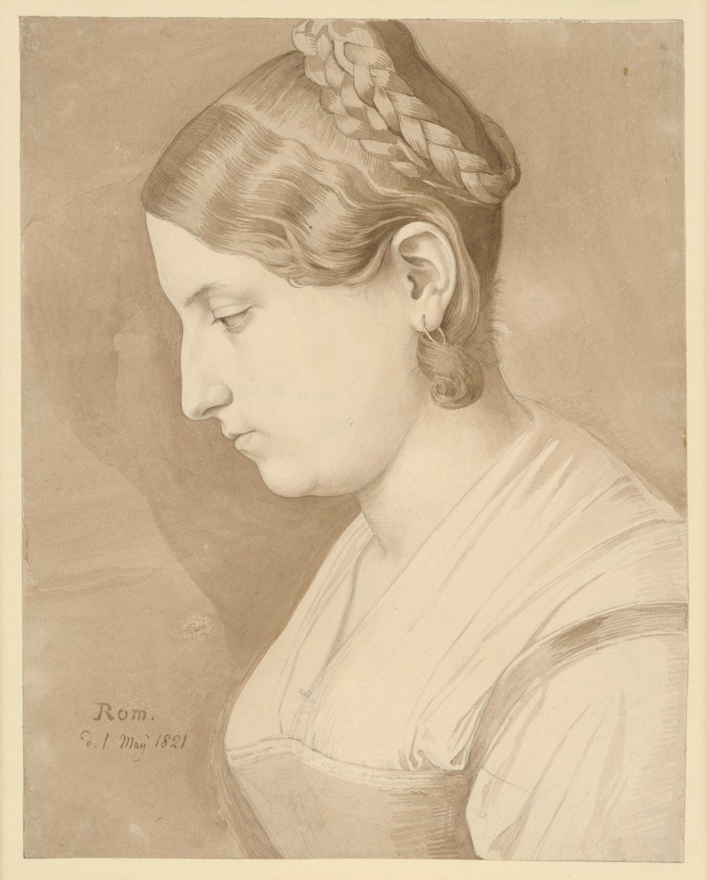 Italiana. Ritratto a mezzo busto, visto di profilo, rivolto verso sinistra da Julius Schnorr von Carolsfeld