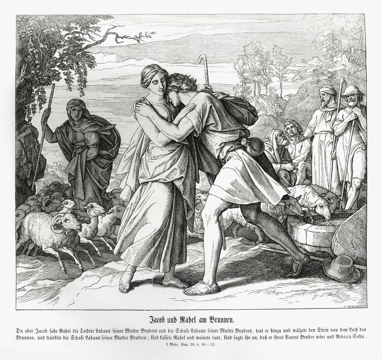 Giacobbe e Rachele al pozzo, Genesi da Julius Schnorr von Carolsfeld