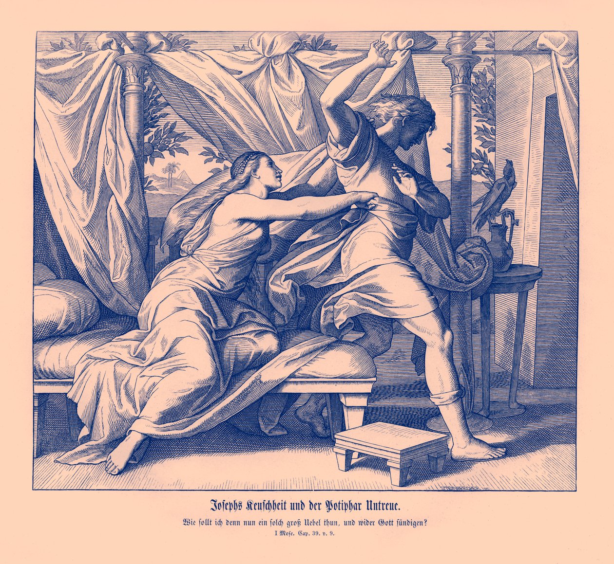 Giuseppe rifiuta di giacere con Potifar, Genesi da Julius Schnorr von Carolsfeld