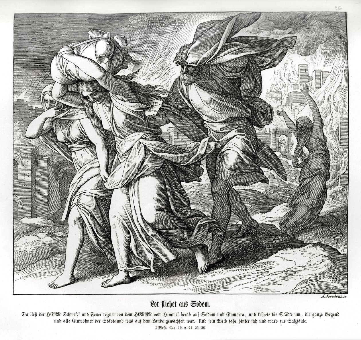 Lot e la sua famiglia fuggono da Sodoma, Genesi da Julius Schnorr von Carolsfeld