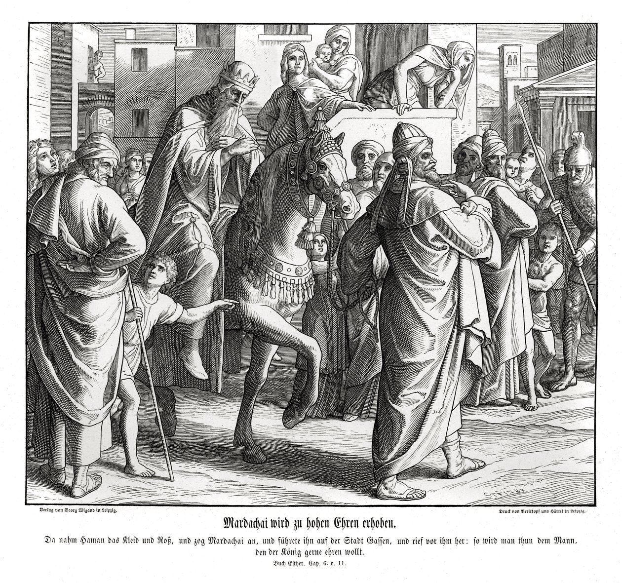 Mardocheo è onorato dal re, Ester da Julius Schnorr von Carolsfeld