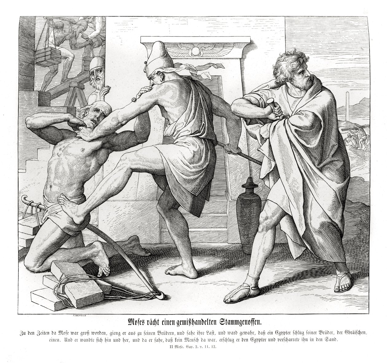 Mosè vendica il maltrattamento dei suoi fratelli, Esodo da Julius Schnorr von Carolsfeld