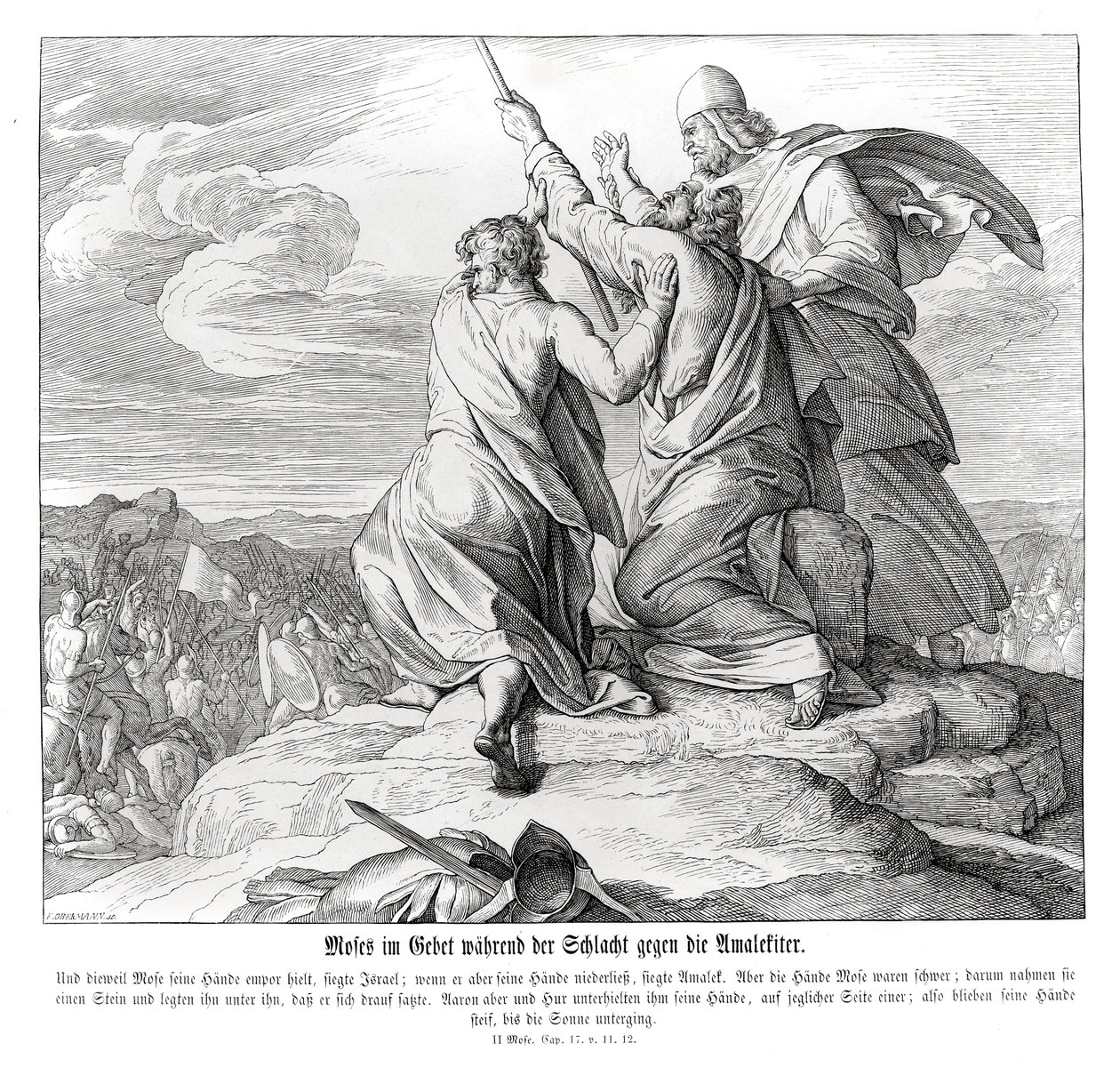 Mosè prega durante la battaglia con Amalek, Esodo da Julius Schnorr von Carolsfeld