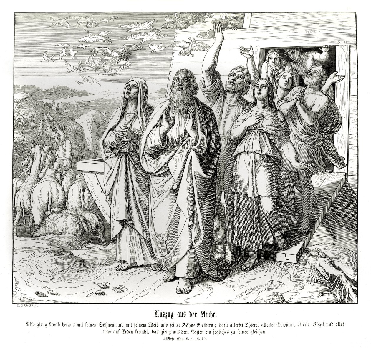 Noè e la sua famiglia dopo il diluvio, Genesi da Julius Schnorr von Carolsfeld
