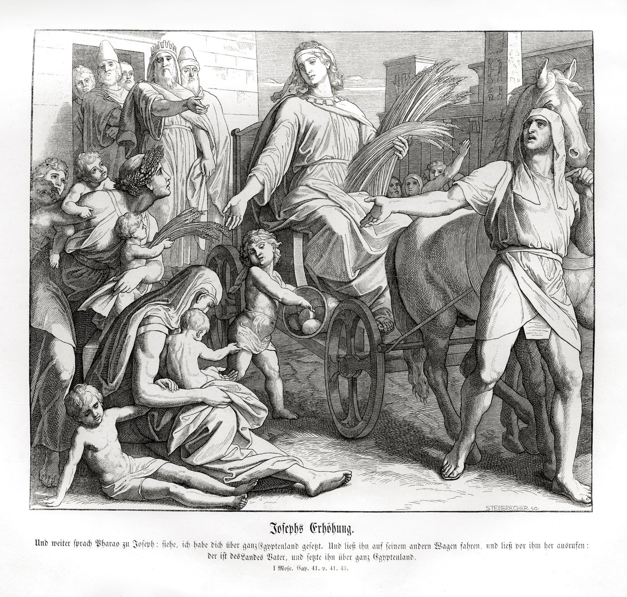 Il faraone fa di Giuseppe un capo in Egitto, Genesi da Julius Schnorr von Carolsfeld