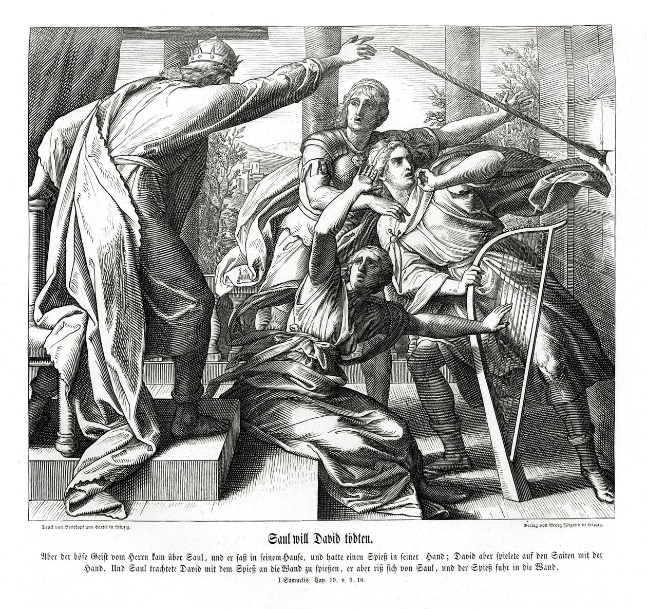 Saul cerca di uccidere Davide da Julius Schnorr von Carolsfeld